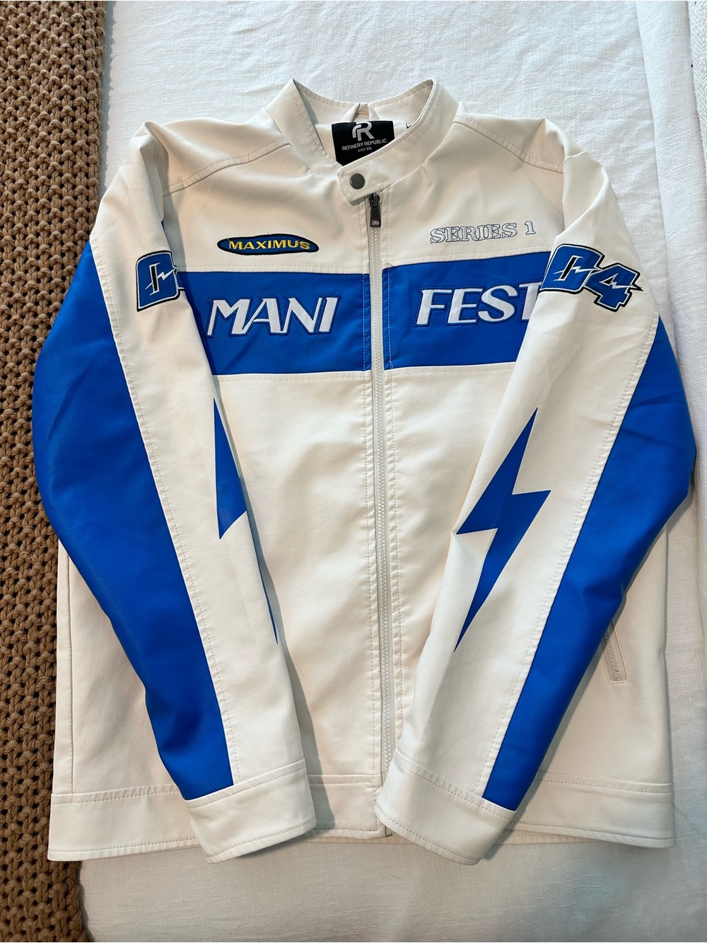 Mani Fest Series 1 White & Blue Men’s Racing Jacket